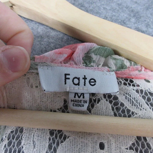 Fate Women's Ruched Floral Lace Crop Top Long Sleeve Ruffle Casual Pink M 178 - Picture 3 of 14